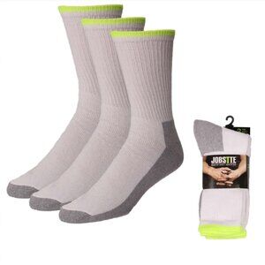 6 Pair Mens Jobsite Moisture Control Comfort Top Cushioned White Work Crew Socks